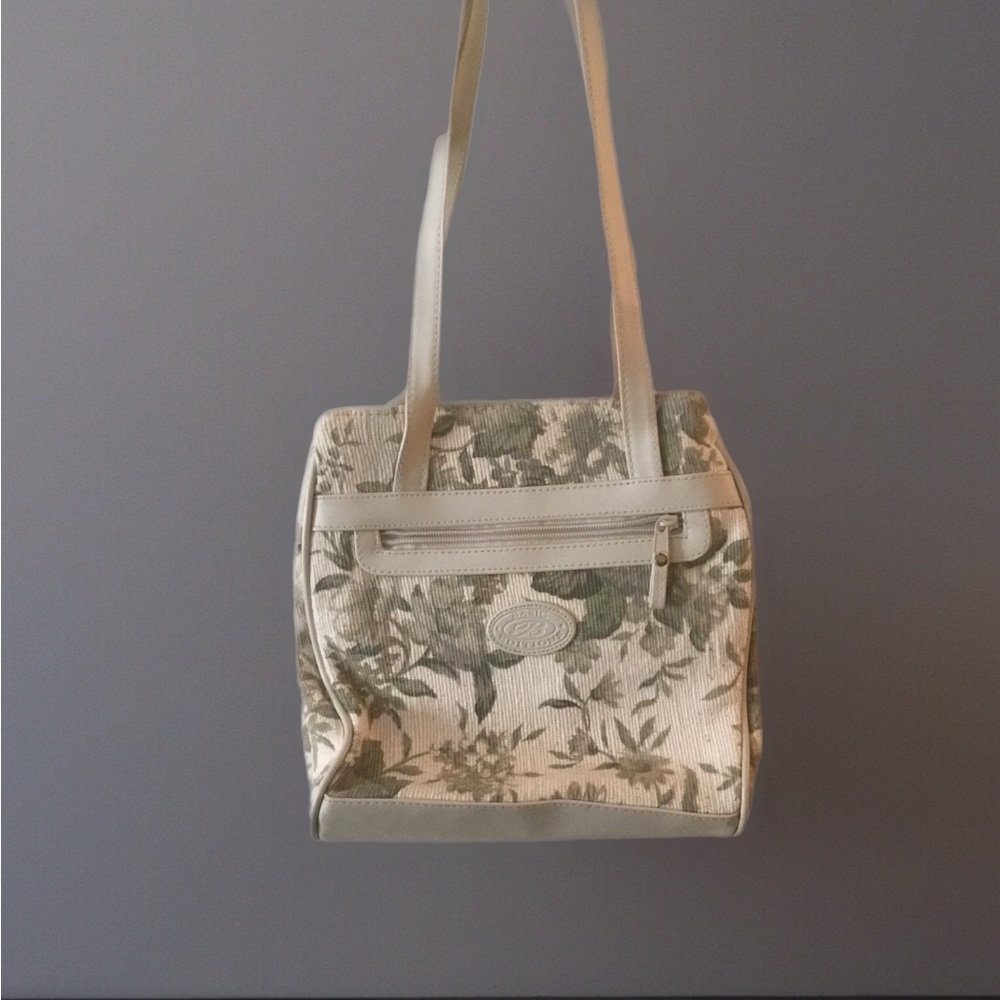 Basic Editions Floral Pattern Cream and Green Tapestry Bag